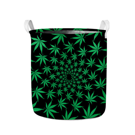 Swirl Cannabis Leaf Print Collapsible Laundry Basket