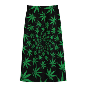 Swirl Cannabis Leaf Print Cotton Front Slit Maxi Skirt