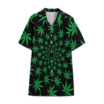 Swirl Cannabis Leaf Print Cotton Hawaiian Shirt