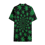 Swirl Cannabis Leaf Print Cotton Hawaiian Shirt