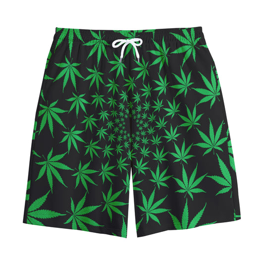 Swirl Cannabis Leaf Print Cotton Shorts