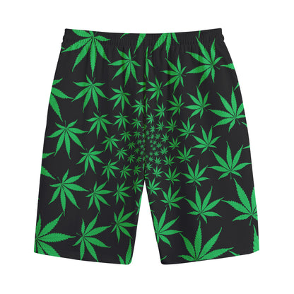 Swirl Cannabis Leaf Print Cotton Shorts