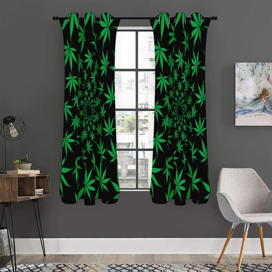 Swirl Cannabis Leaf Print Curtain