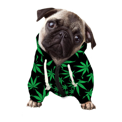 Swirl Cannabis Leaf Print Dog Zip Up Hoodie