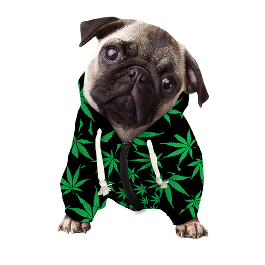 Swirl Cannabis Leaf Print Dog Zip Up Hoodie