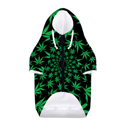 Swirl Cannabis Leaf Print Dog Zip Up Hoodie