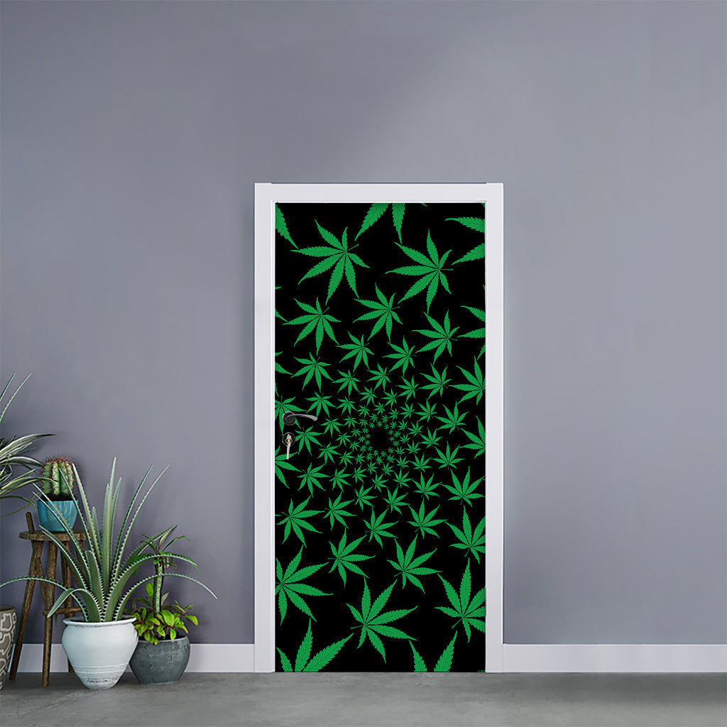 Swirl Cannabis Leaf Print Door Sticker