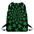 Swirl Cannabis Leaf Print Drawstring Backpack