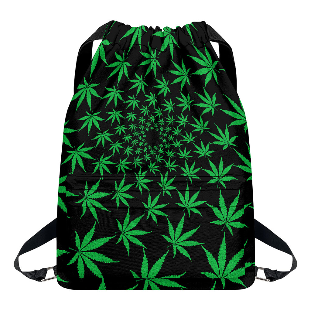 Swirl Cannabis Leaf Print Drawstring Backpack