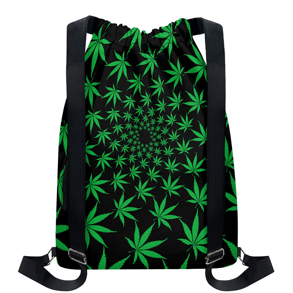 Swirl Cannabis Leaf Print Drawstring Backpack