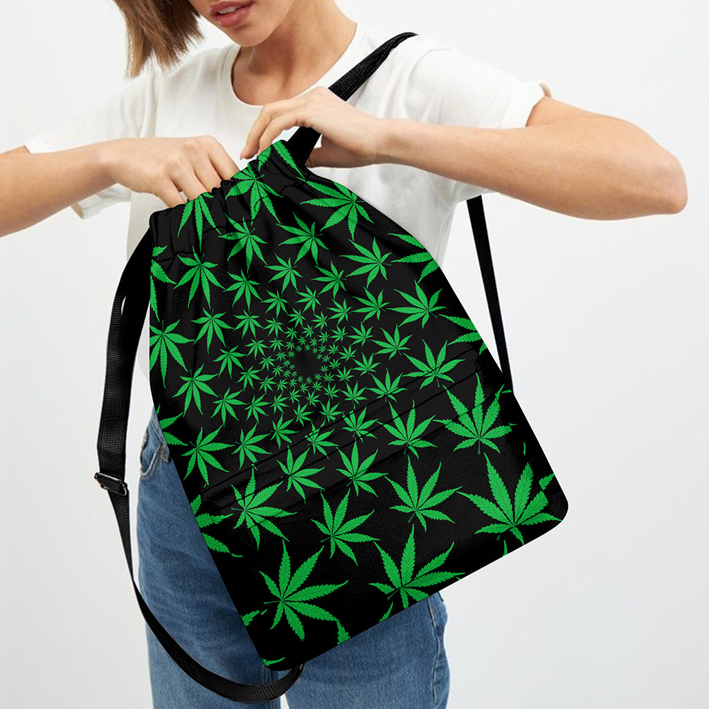 Swirl Cannabis Leaf Print Drawstring Backpack
