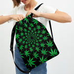 Swirl Cannabis Leaf Print Drawstring Backpack