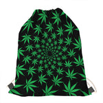 Swirl Cannabis Leaf Print Drawstring Bag