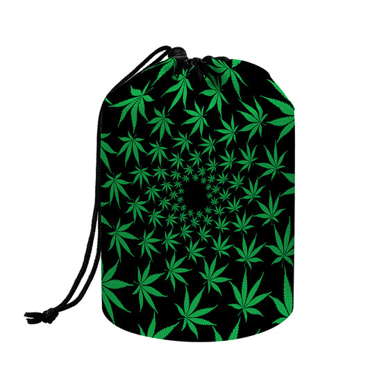 Swirl Cannabis Leaf Print Drawstring Makeup Bag