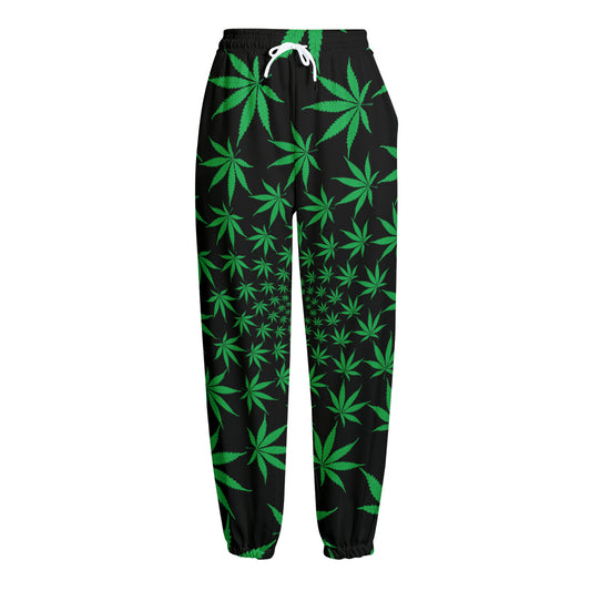 Swirl Cannabis Leaf Print Fleece Lined Knit Pants