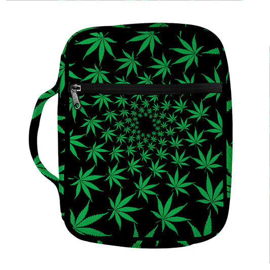 Swirl Cannabis Leaf Print Front Pocket Bible Bag