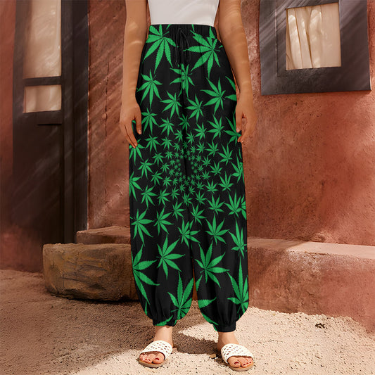 Swirl Cannabis Leaf Print Harem Pants