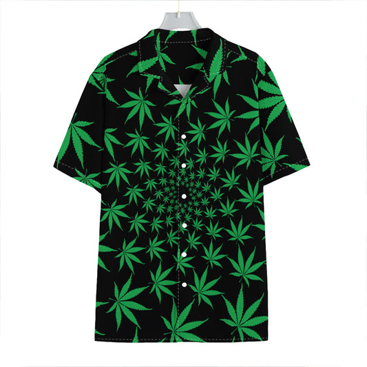 Swirl Cannabis Leaf Print Hawaiian Shirt