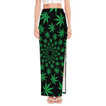 Swirl Cannabis Leaf Print High Slit Maxi Skirt