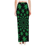 Swirl Cannabis Leaf Print High Slit Maxi Skirt