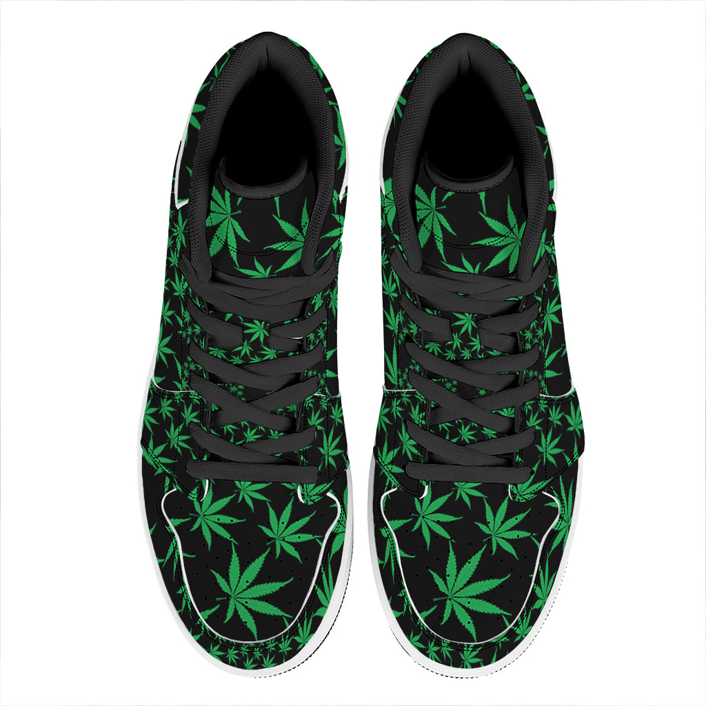 Swirl Cannabis Leaf Print High Top Leather Sneakers