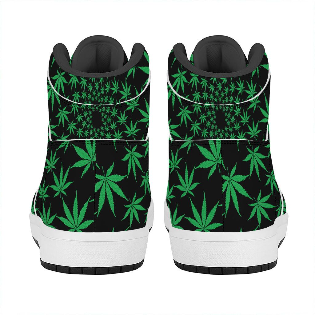 Swirl Cannabis Leaf Print High Top Leather Sneakers