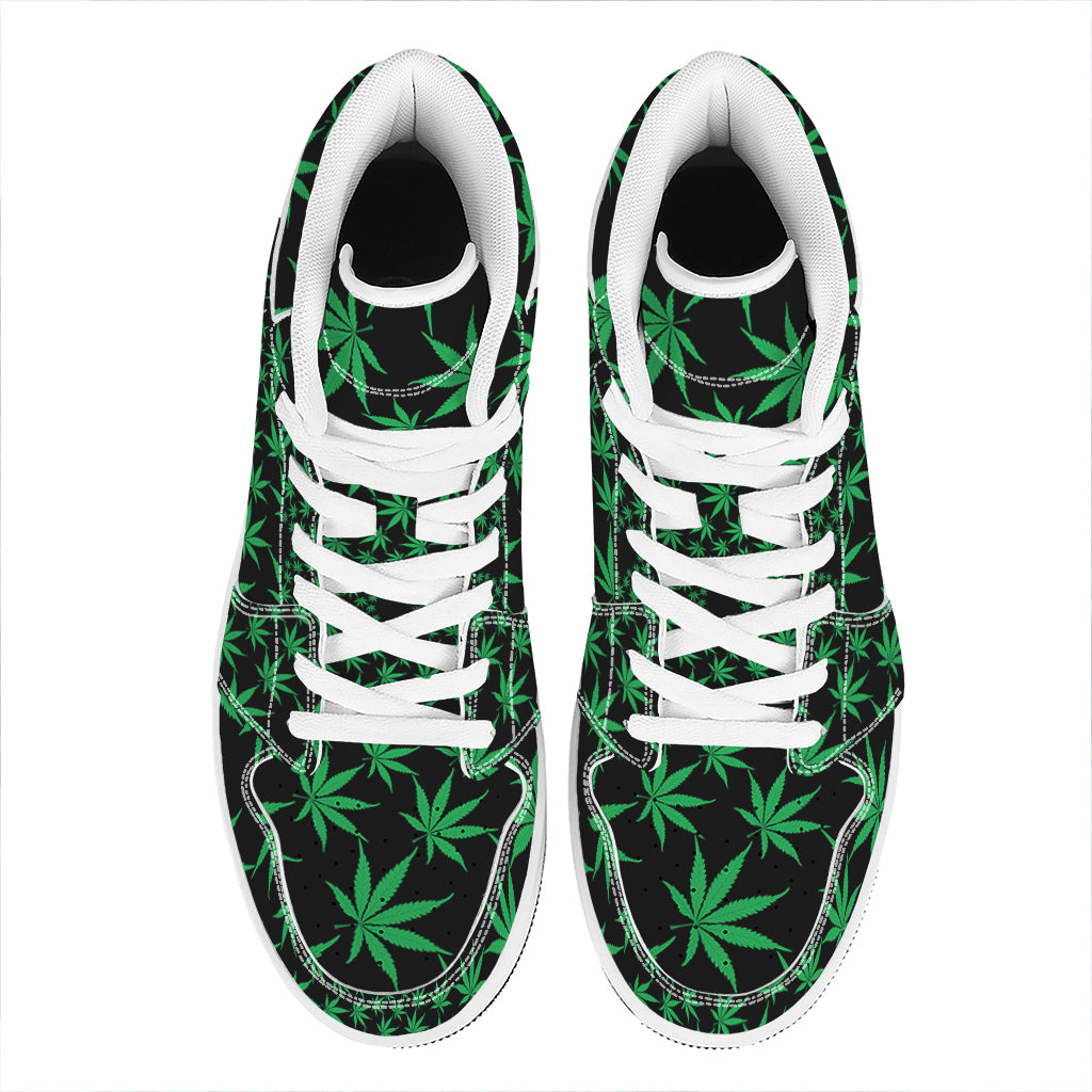 Swirl Cannabis Leaf Print High Top Leather Sneakers