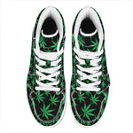 Swirl Cannabis Leaf Print High Top Leather Sneakers