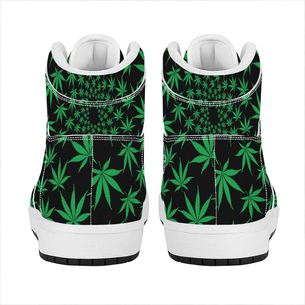 Swirl Cannabis Leaf Print High Top Leather Sneakers