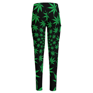 Swirl Cannabis Leaf Print High-Waisted Pocket Leggings