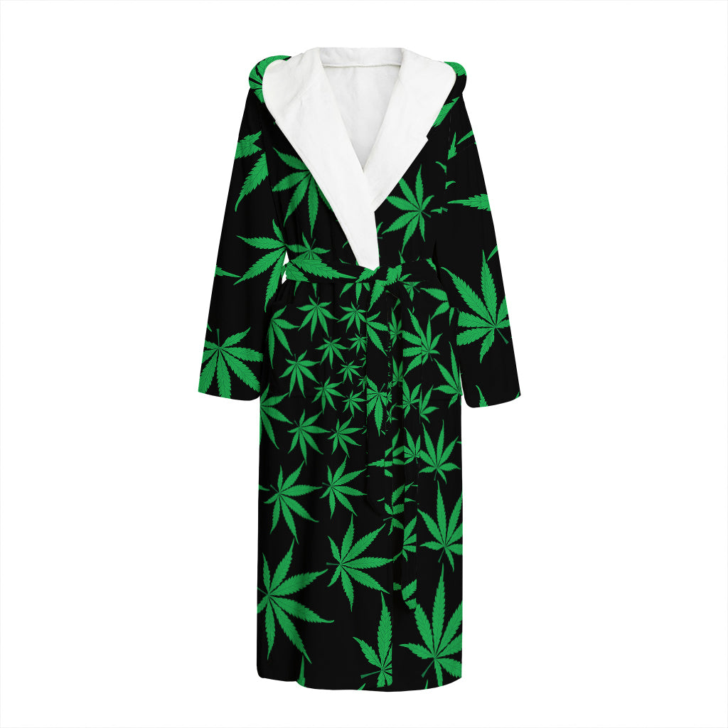 Swirl Cannabis Leaf Print Hooded Bathrobe