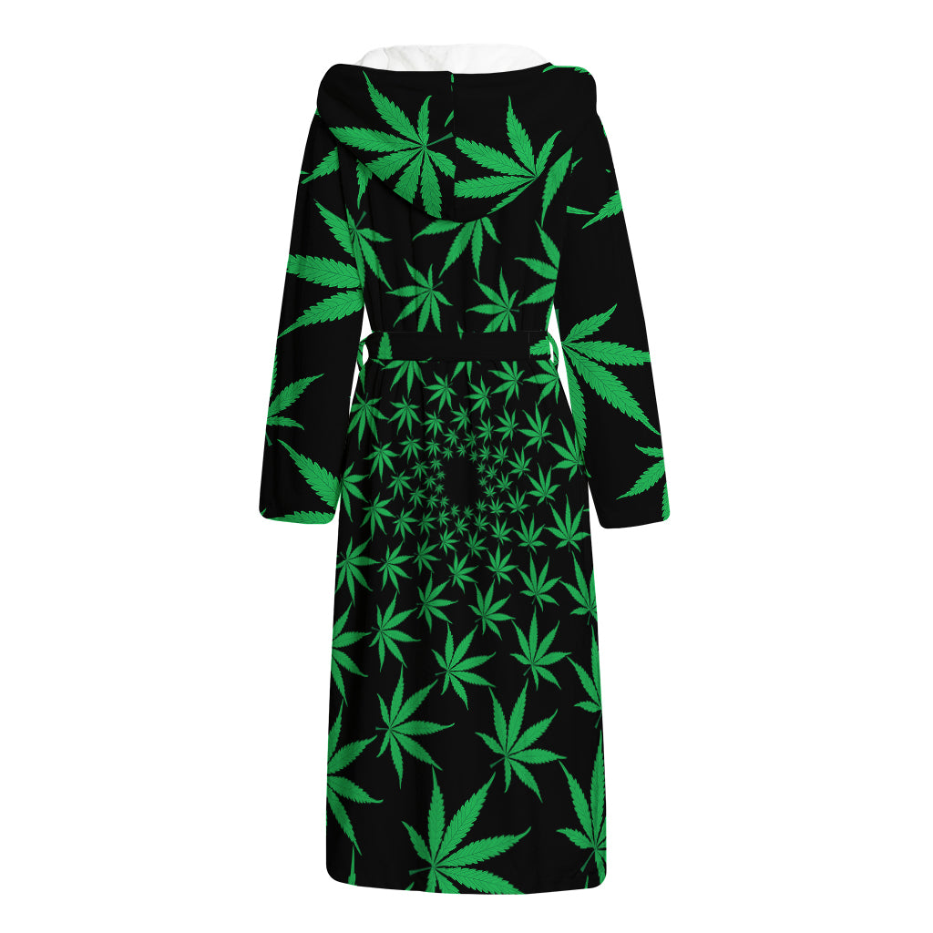 Swirl Cannabis Leaf Print Hooded Bathrobe