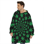 Swirl Cannabis Leaf Print Hoodie Blanket