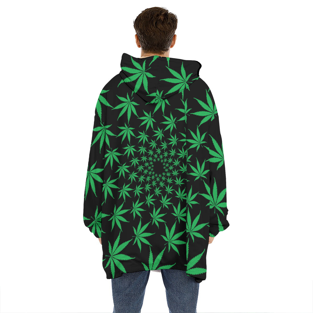 Swirl Cannabis Leaf Print Hoodie Blanket