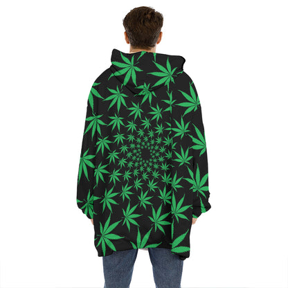 Swirl Cannabis Leaf Print Hoodie Blanket