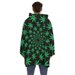 Swirl Cannabis Leaf Print Hoodie Blanket