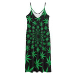Swirl Cannabis Leaf Print Jersey Midi Cami Dress