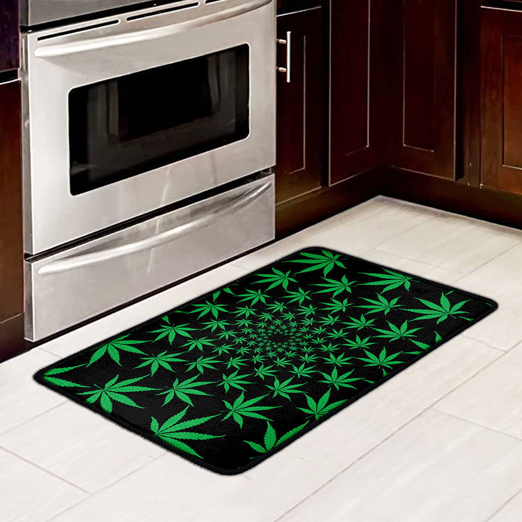 Swirl Cannabis Leaf Print Kitchen Mat