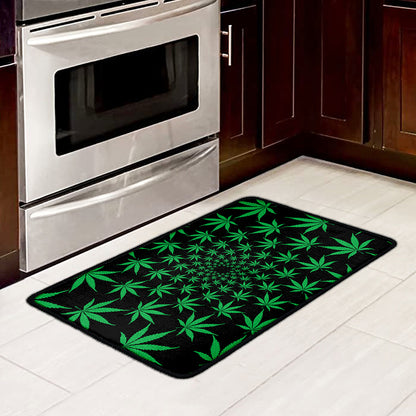 Swirl Cannabis Leaf Print Kitchen Mat