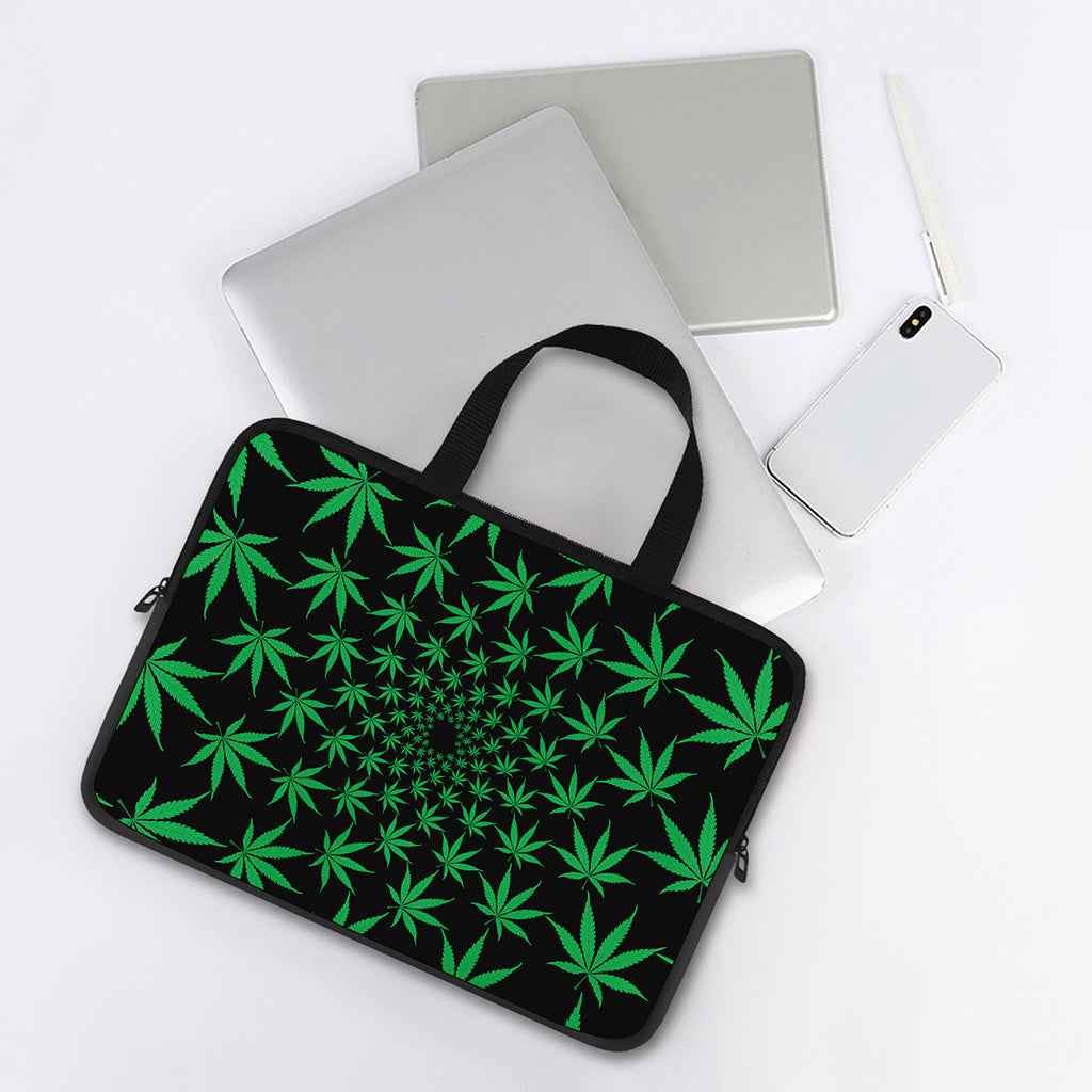 Swirl Cannabis Leaf Print Laptop Sleeve With Handle
