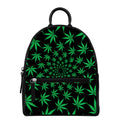 Swirl Cannabis Leaf Print Leather Backpack