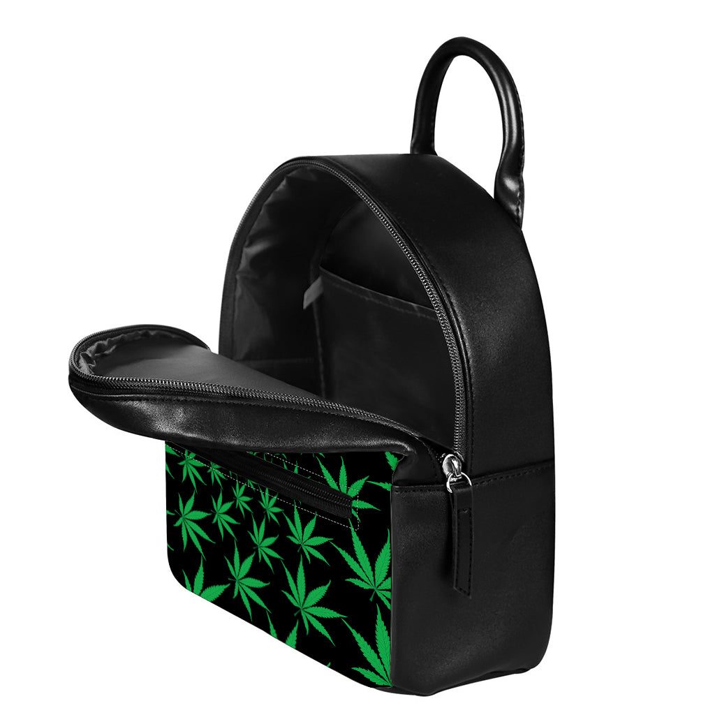 Swirl Cannabis Leaf Print Leather Backpack