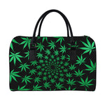 Swirl Cannabis Leaf Print Leather Duffle Bag