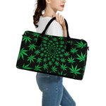 Swirl Cannabis Leaf Print Leather Duffle Bag
