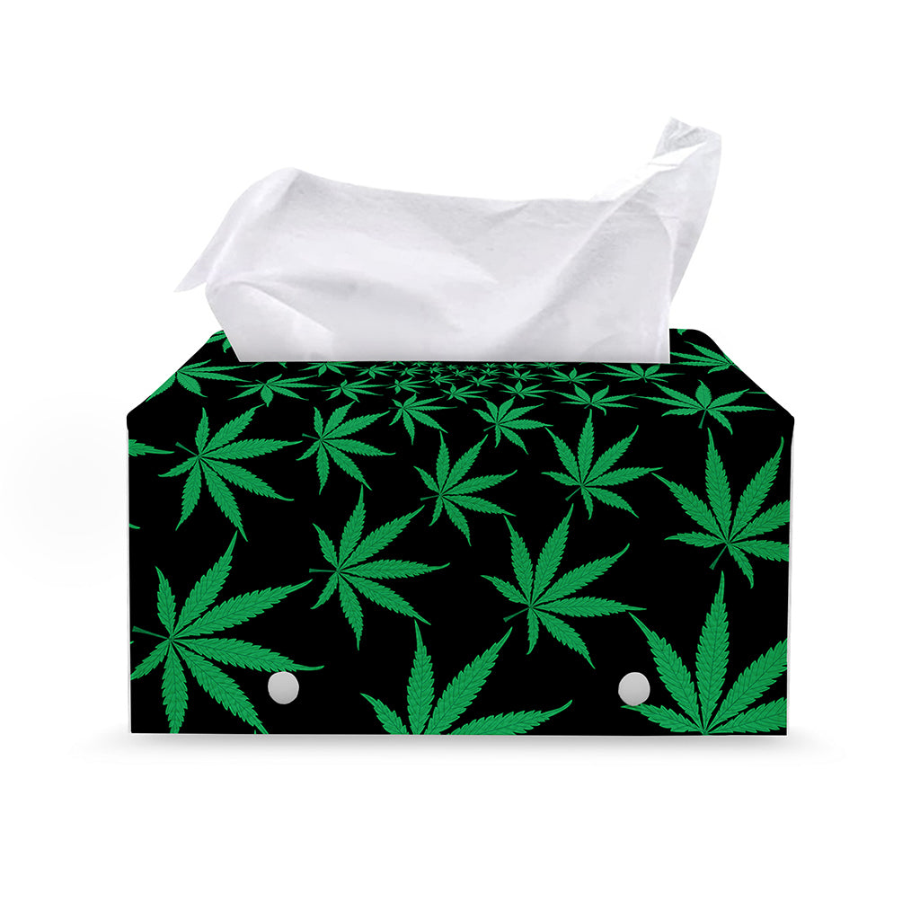Swirl Cannabis Leaf Print Leather Tissue Box Cover