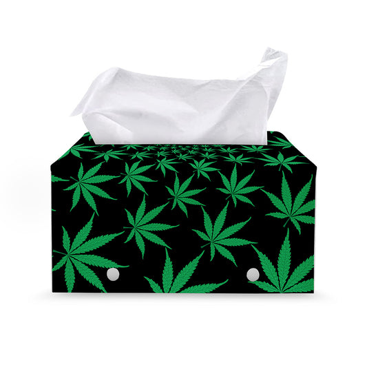Swirl Cannabis Leaf Print Leather Tissue Box Cover