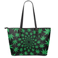 Swirl Cannabis Leaf Print Leather Tote Bag With Zipper