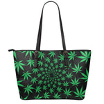 Swirl Cannabis Leaf Print Leather Tote Bag