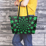 Swirl Cannabis Leaf Print Leather Tote Bag