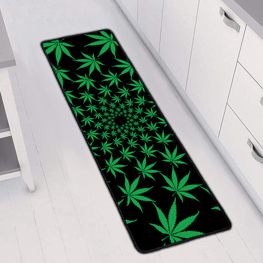 Swirl Cannabis Leaf Print Long Kitchen Mat
